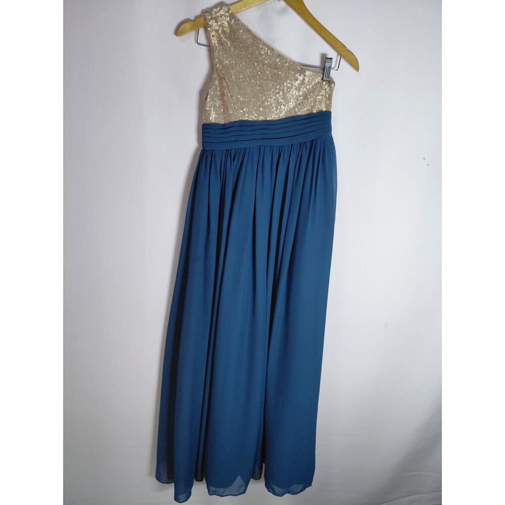 NWT JJ's House Sequin One Shoulder Dress Blue Solid Sleeveless Long Size 10